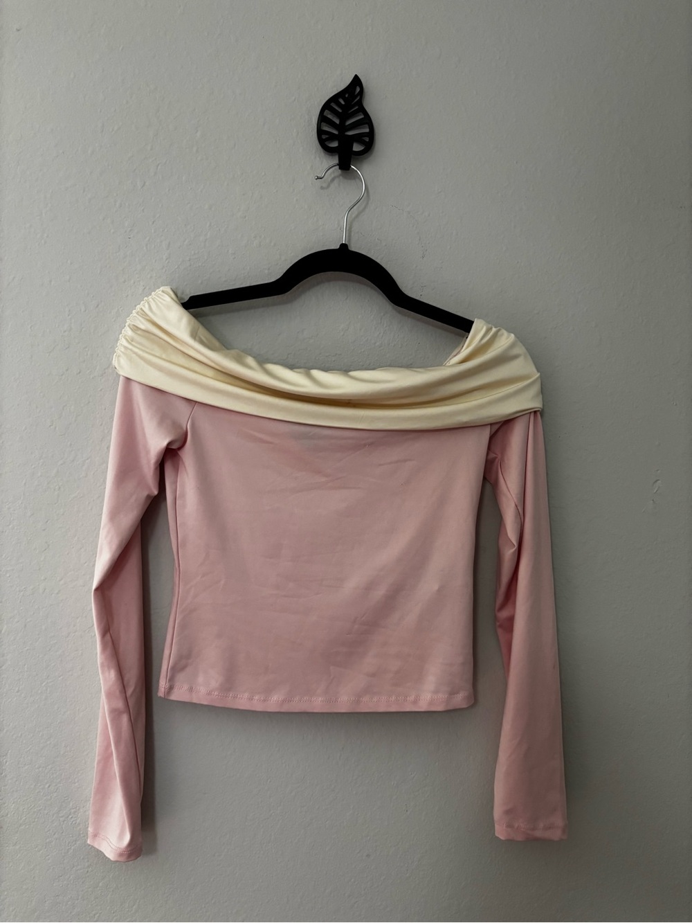 Forever 21 Pink Off Shoulder Top Cream Foldover Collar Sz M